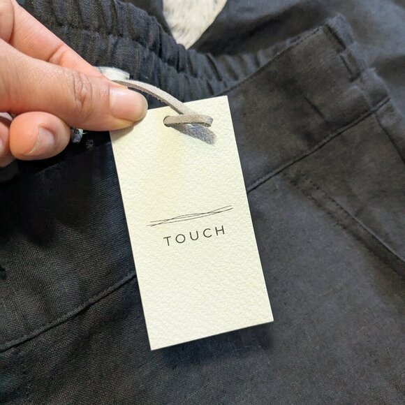 NEW Rough Linen Touch 100% Linen Pants Black Wide Pull On Elastic Large - Picture 4 of 10
